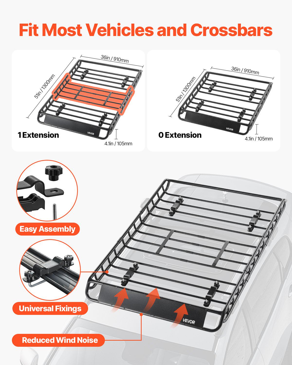 Roof Rack Basket, 51 x 36 x 4.1 in, Universal Rooftop Cargo Carrier with 1120 x 870 x 260 mm Cargo Bag, Net, Ratchet Straps, 200 lbs Max Load Capacity Car Top Luggage Holder, for SUV Truck Car