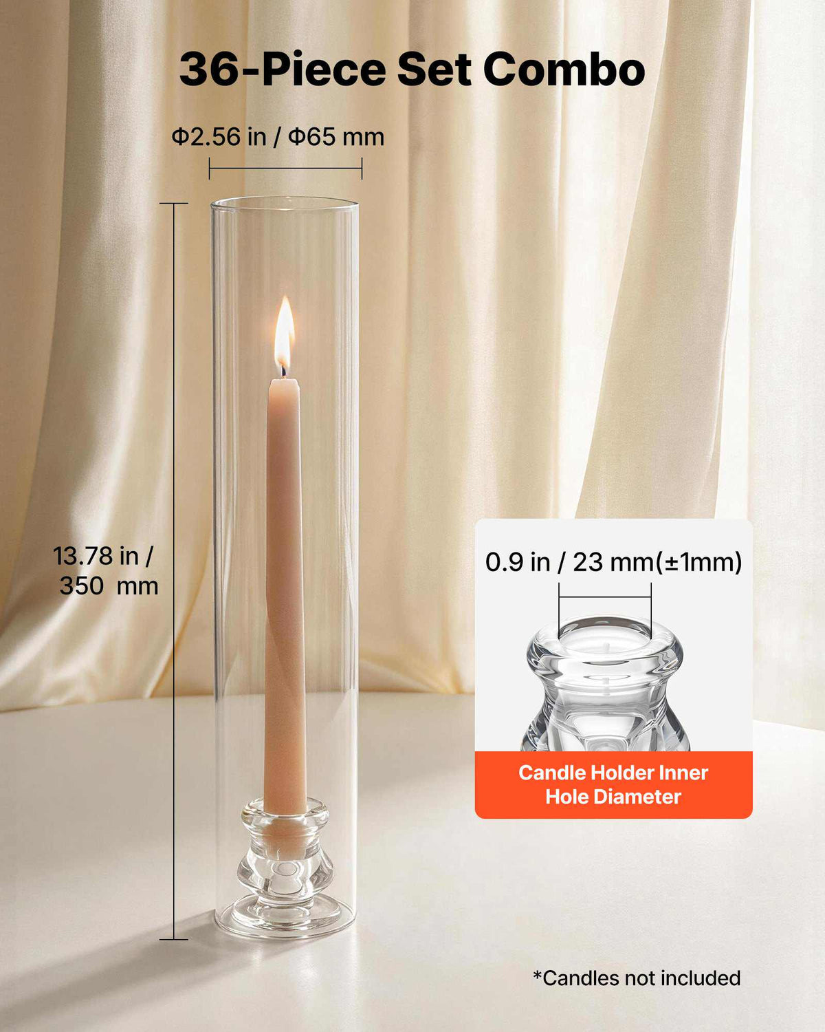 Hurricane Candle Holders Set of 36, Φ2.56 x 13.78 in Tall Clear Glass Cylinder Candleholder Sleeve, High Borosilicate Glass, Wind Protection for Wedding, Table Centerpiece, Party, Home Decor