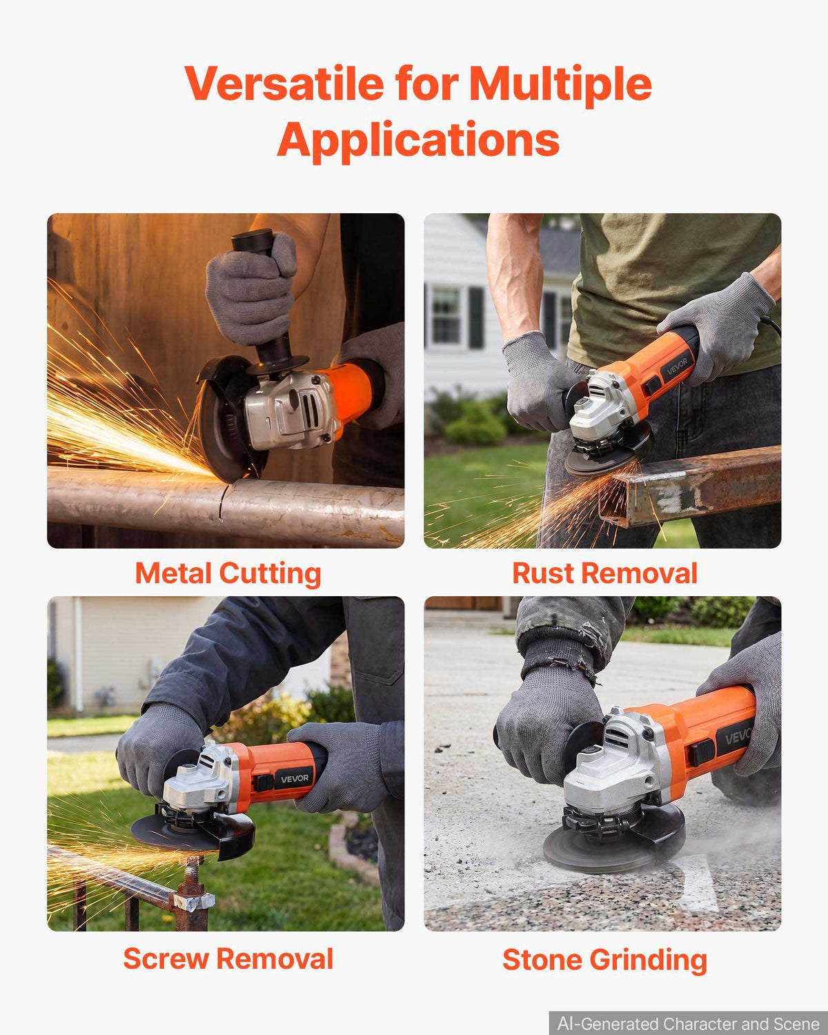 Angle Grinder, 4.5" Electric Grinder Power Tool, 1400W 13Amps 3000 - 12000RPM Variable Speed Angle Grinders with 2 Cutting Wheels, 2 Grinding Wheels & 2 Flap Discs for Metal Grinding, Cutting