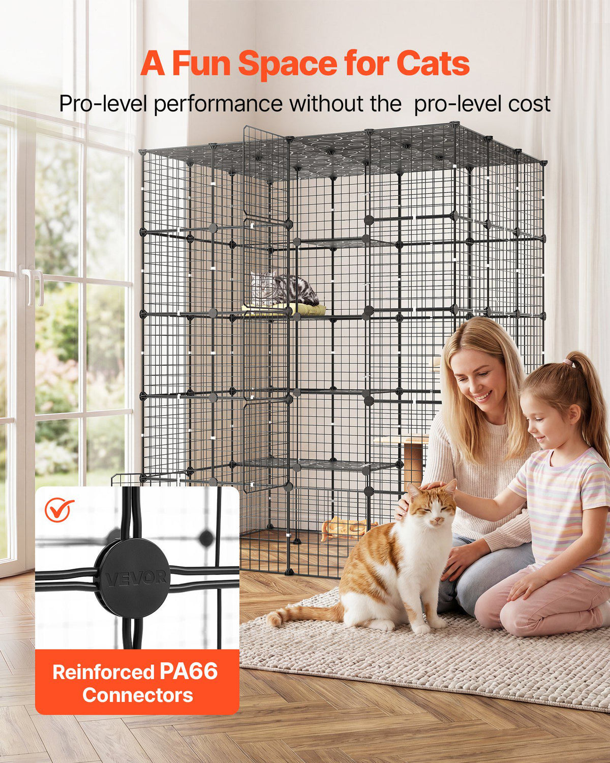 Cat Cage 5-Tier 55"x40.98"x68.98" DIY Cat Playpen Indoor Enclosure, Detachable Metal Wire Kennel Crate with 5 Doors, Large Exercise Place Ideal for 2-3 Cats, Kittens and Small Animals, Black