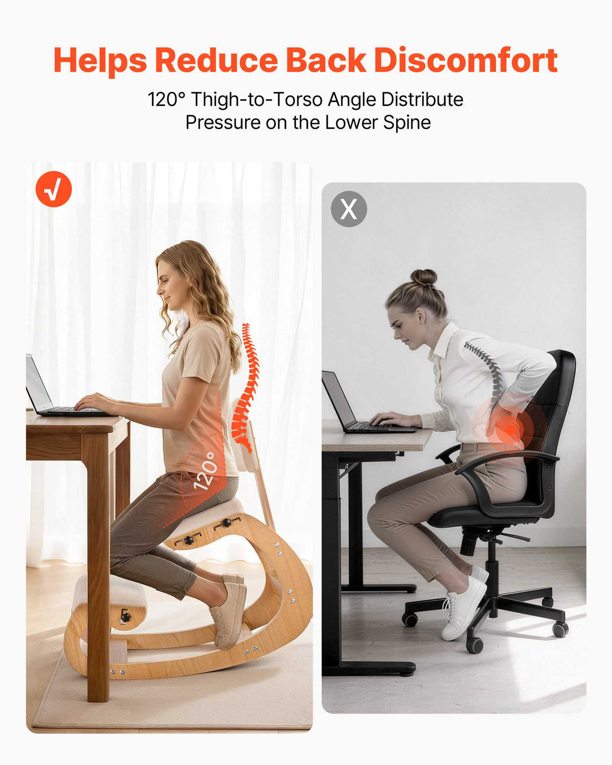 Ergonomic Kneeling Chair, Wooden Posture Knee Chair with Adjustable Thick Foam Cushions, Backrest and Wood Frame, Adjustable Height, Relief for Neck or Back Pain for Home, Office or Meditation