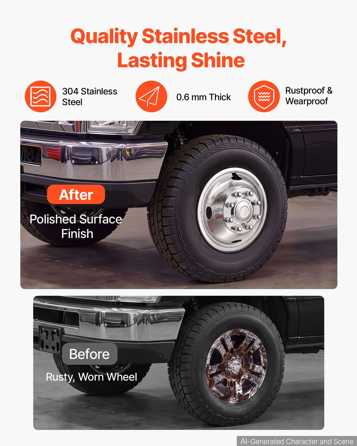17-Inch Wheel Simulators 8 Lug Stainless Steel Front and Rear Wheel, Fit for 2005-2025 Ford F350 Truck Models, 5 Hand Holes, Polished Bolt On Hubcaps Covers, with Installation Tool Kit, 4pcs