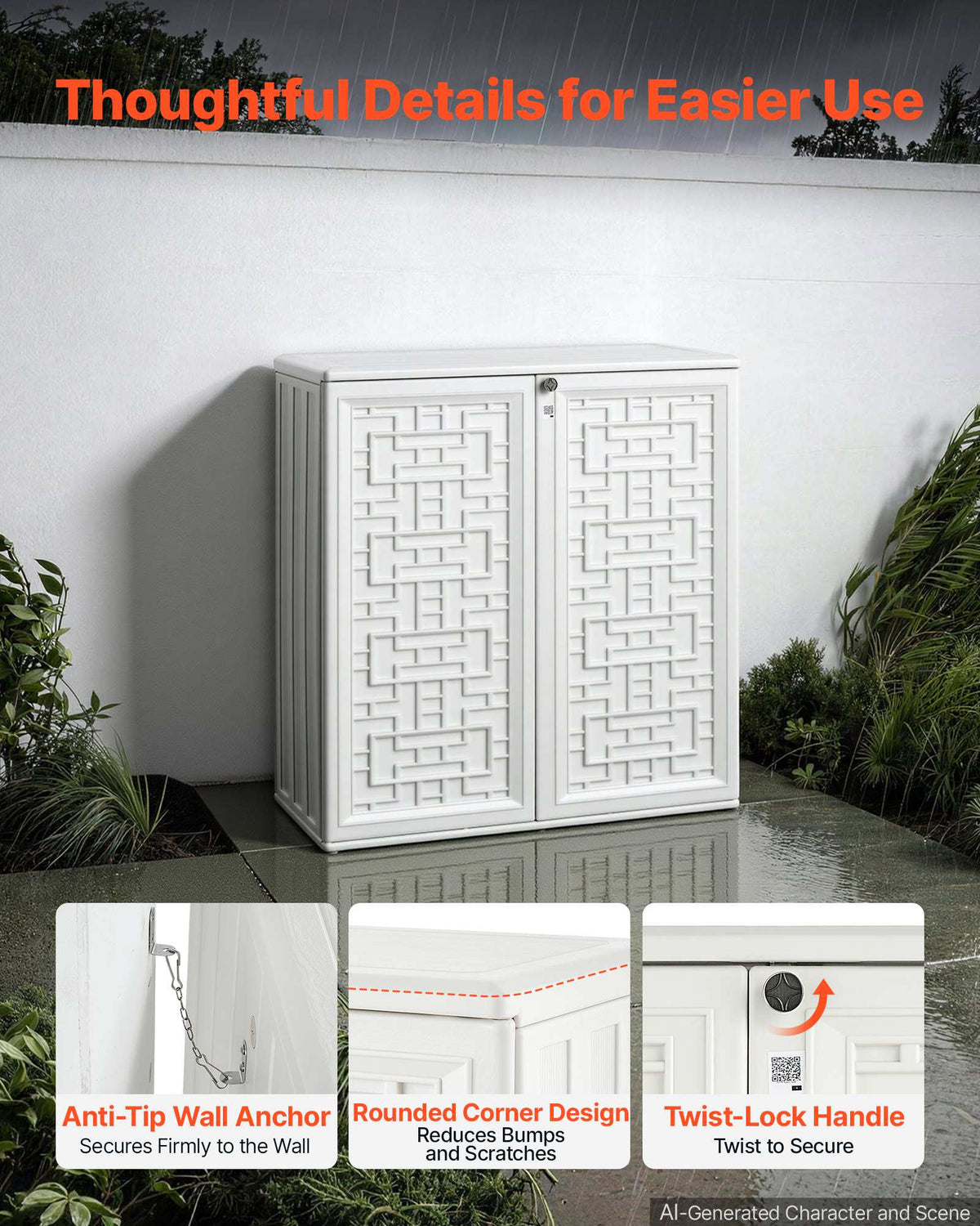 Outdoor Storage Shed 8 Cu Ft Waterproof Resin Storage Cabinet White, for Garage, Backyard Patio Accessories & Garden Tools, Outside Lawn Mower Shed with Adjustable Shelf, Lockable Doors & Floor