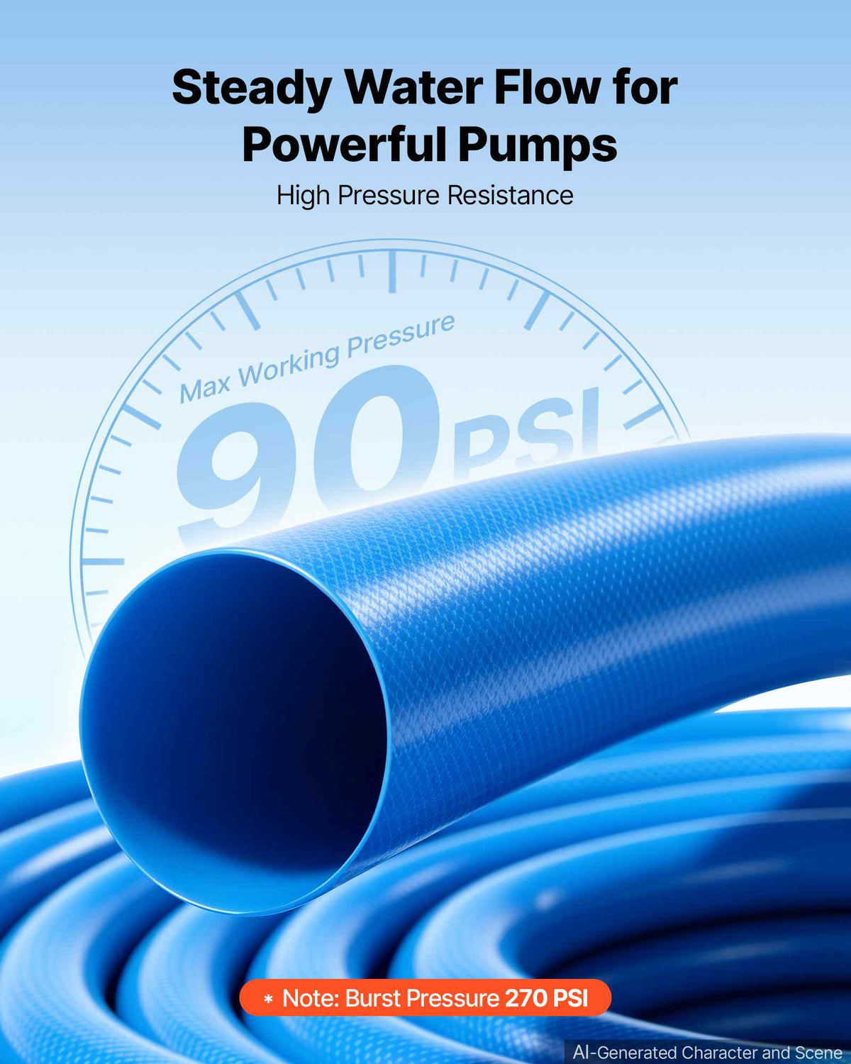 Discharge Hose 1-1/2" x 50 ft PVC Lay Flat Backwash Water Pump Hose, for Swimming Pool Sand Filter & Sump Pump, Heavy Duty, Water Transfer Drainage, Weather & Burst-Resistant, with Clamps, Blue