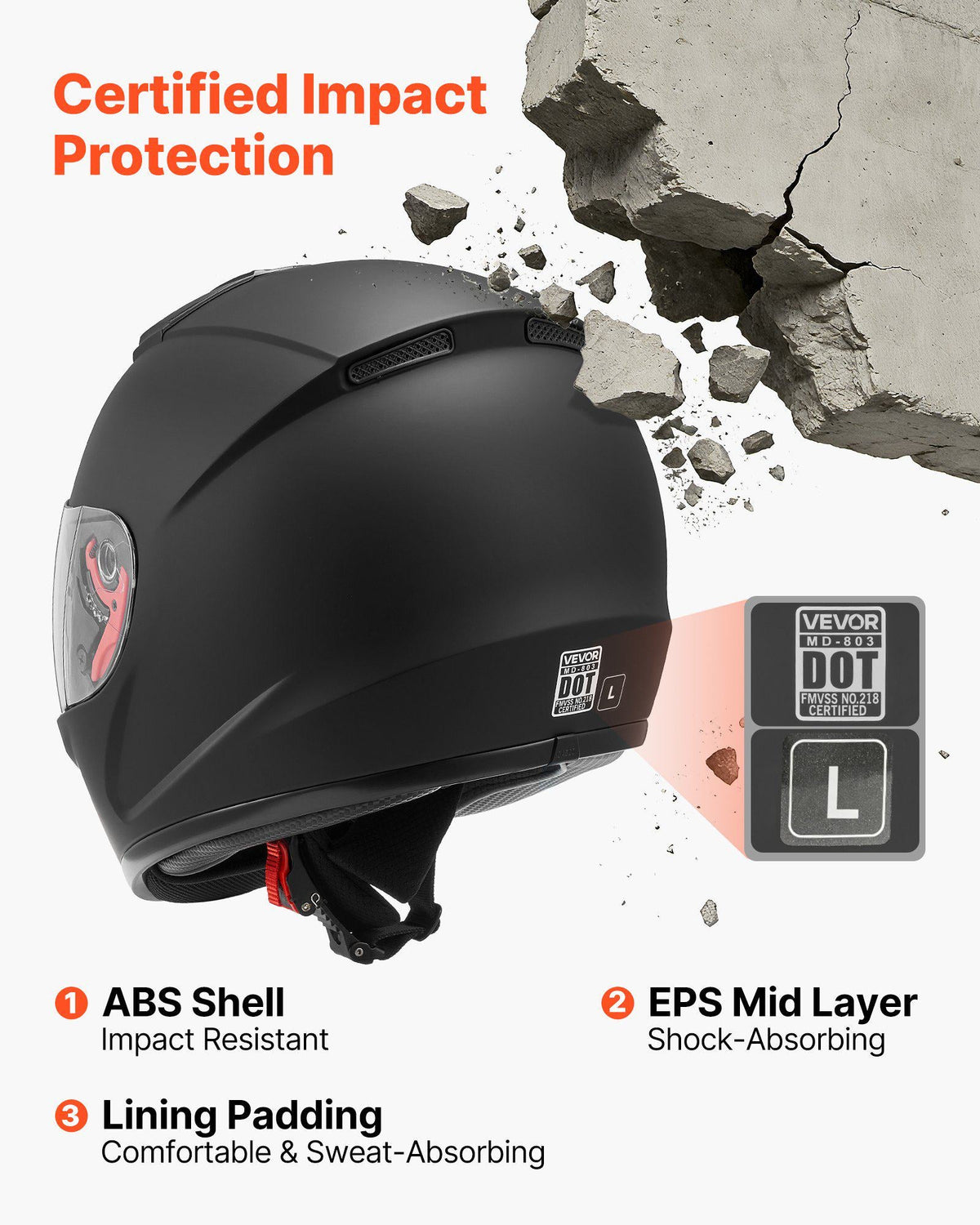 Full Face Motorcycle Helmets, Adult Motocross Dirt Bike Helmet with Clear Visor, Lightweight Comfortable Motorcycle Street Bike Helmet for Men and Women - DOT Approved (L Size)