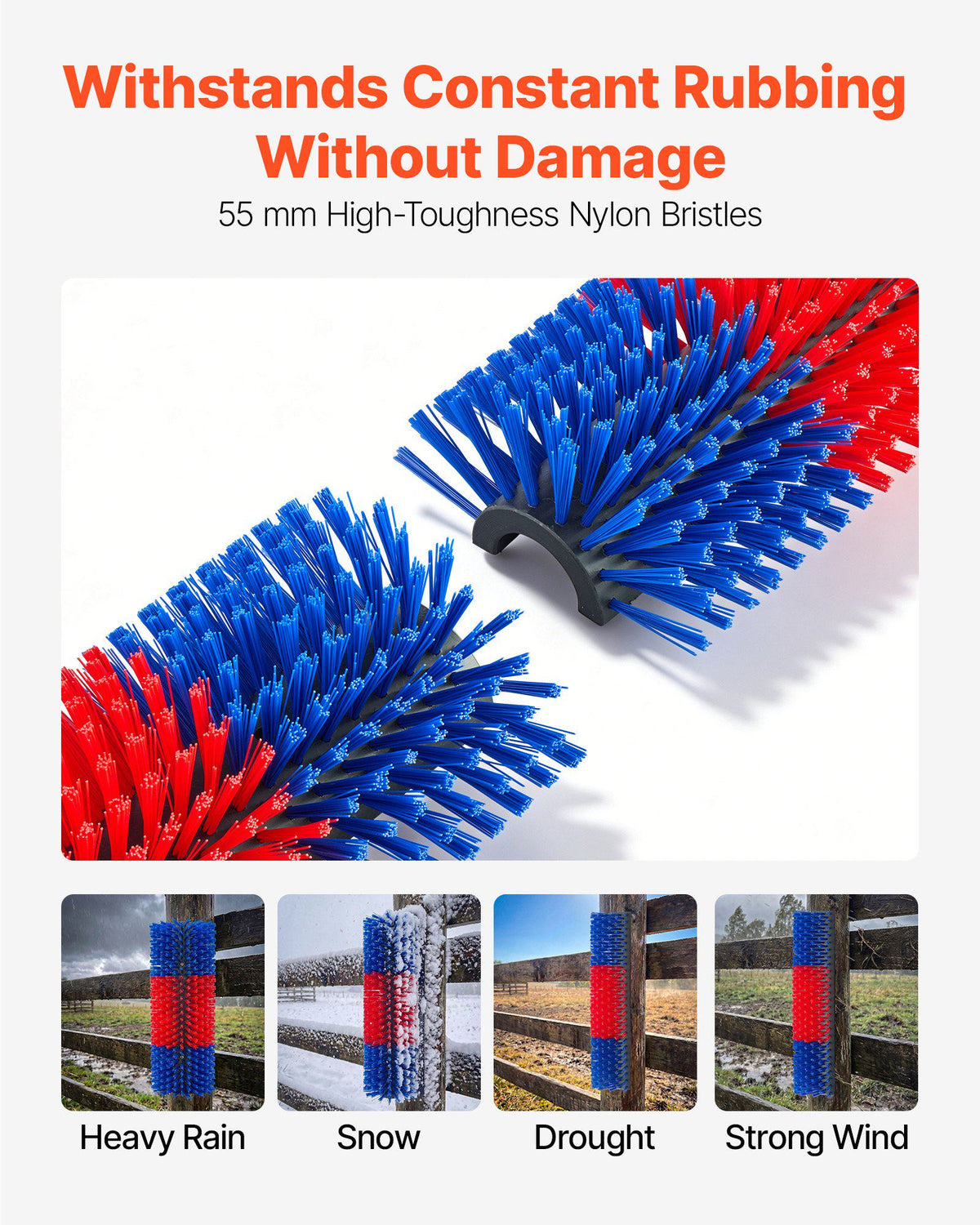 Livestock Scratching Brush, 2PCS Goat Scratcher Brush Post with 8 Screws, 16.9" x 7.5" Cow Scratcher for Back Itch Relief, Massage Grooming Scratch Tool for Horse Cattle Sheep Pig, Blue & Red