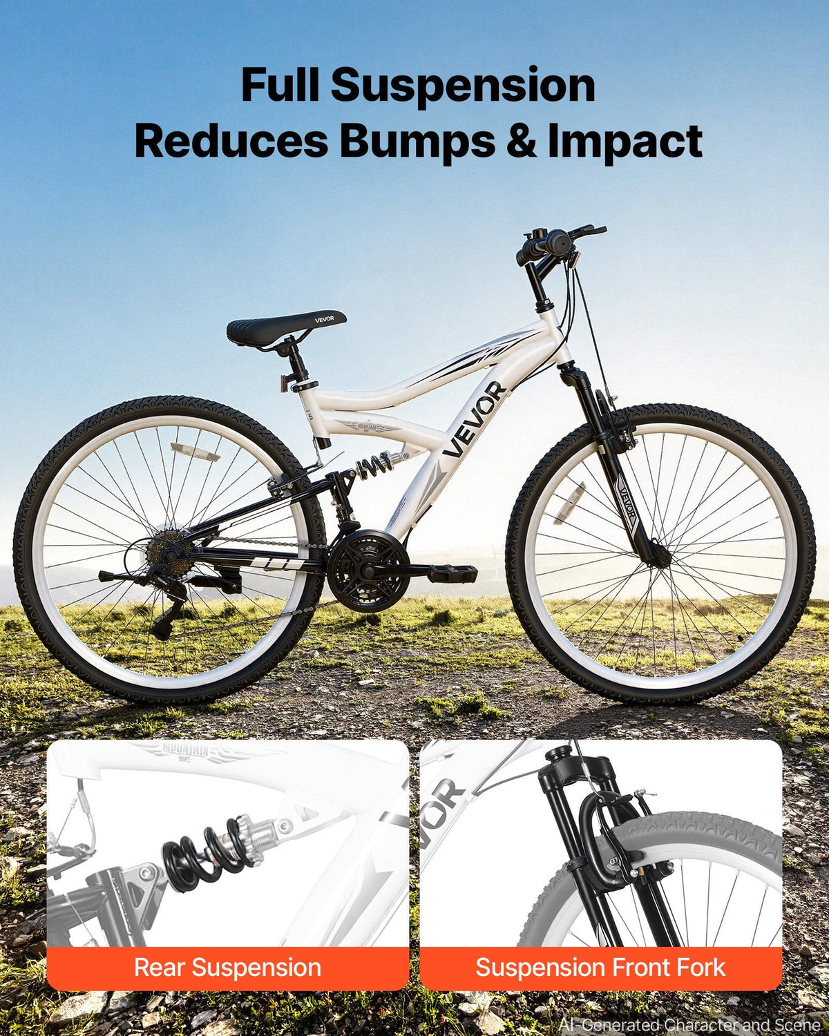 Mountain Bike for Men and Women 27.5 in Outdoor Bicycle 18 Speeds, Adult Bikes, Full Suspension, Adjustable Saddle, All-Terrain Tires, High Carbon Steel Frame, Dual Brakes, Pre-Assembled