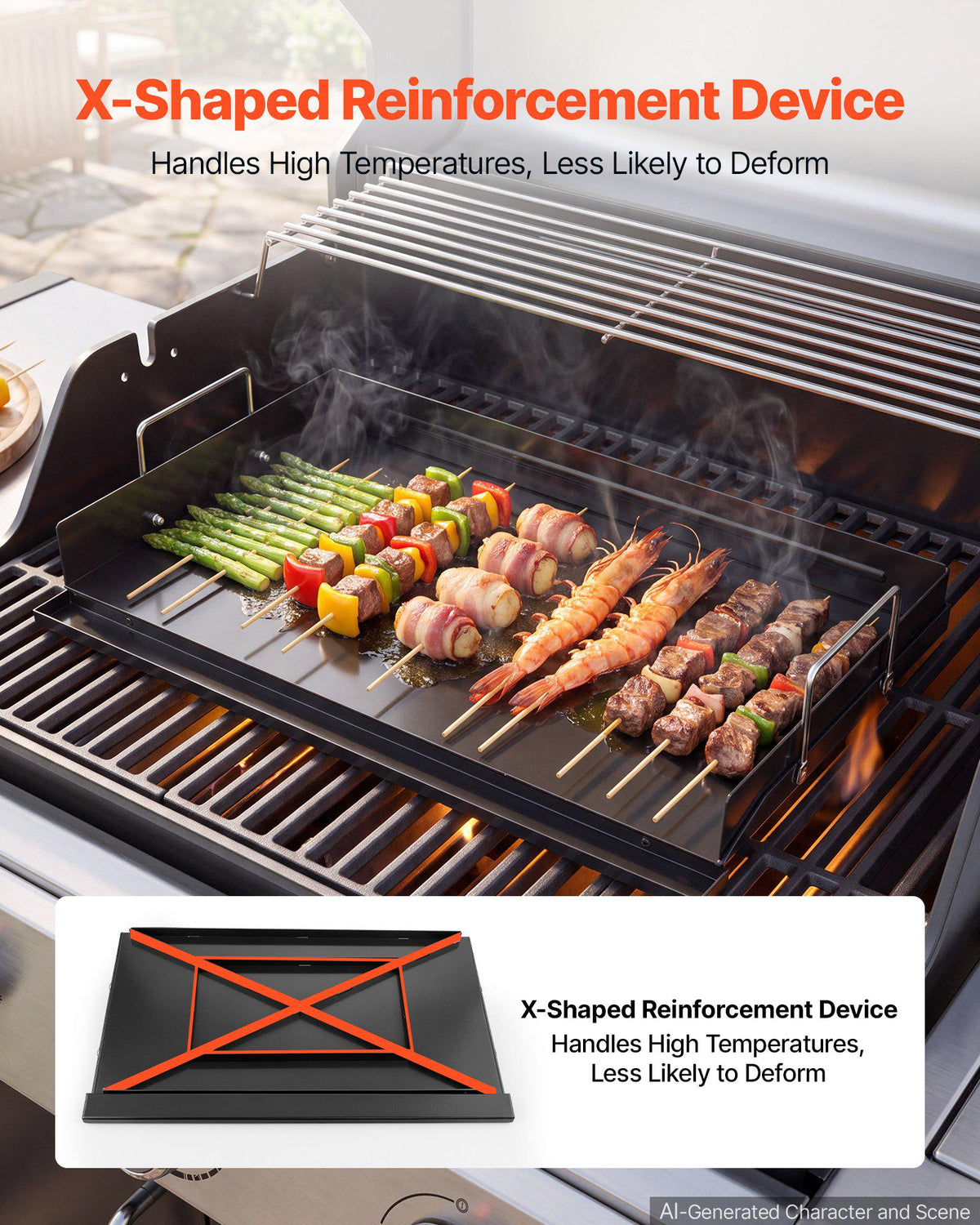 Carbon Steel Griddle 24x16 inch Flat Top Pre-Seasoned Plate Handle, for BBQ Eggs Burger, Even Heat Distribution, Non-Stick Portable Rectangular Family Cookware for Outdoor Gas Grill/Stove, Oven