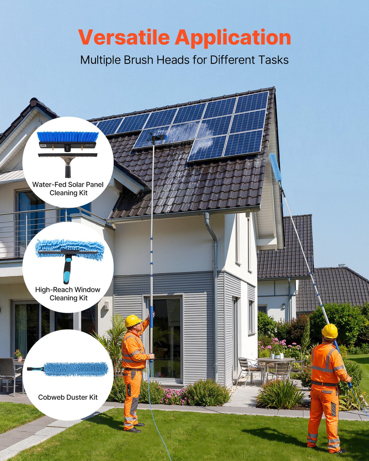 Solar Panel Cleaning Kit, 26 ft, Water Fed Pole Kit with Cleaning Brush, Soap Dispenser, Extendable Aluminum Telescopic Pole, 180° Rotatable Brush Head, for Roof Mounted Solar Panels, Windows