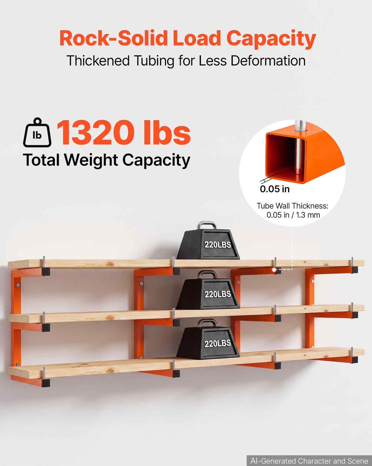 Lumber Rack, 3-Tier 4-Pack 220 lbs per Tier, Welded Wood Pipe Storage, Wall-mounted Organizer for Garages, Workshops, Warehouse, Basement, Heavy-Duty Steel Cantilever Arms, Locking Pins, Orange