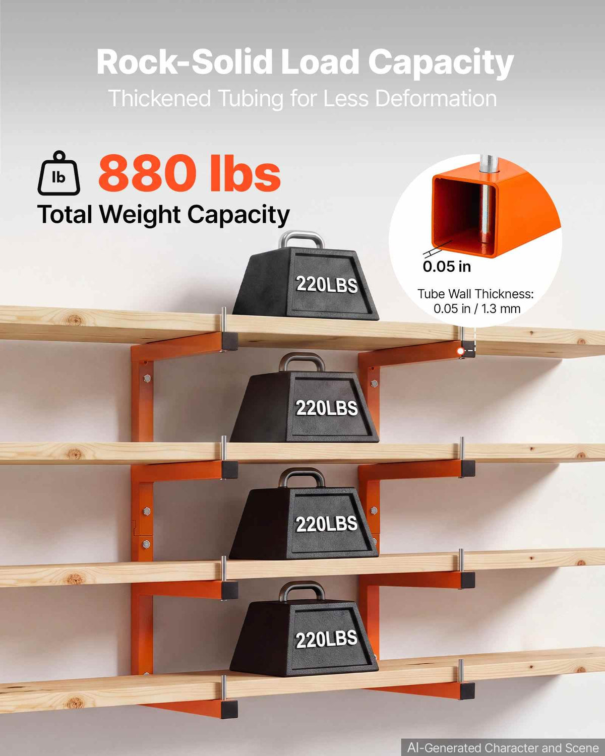 Lumber Rack, 4-Tier 2-Pack 220 lbs per Tier, Welded Wood Pipe Storage, Wall-mounted Organizer for Garages, Workshops, Warehouse, Basement, Heavy-Duty Steel Cantilever Arms, Locking Pins, Orange