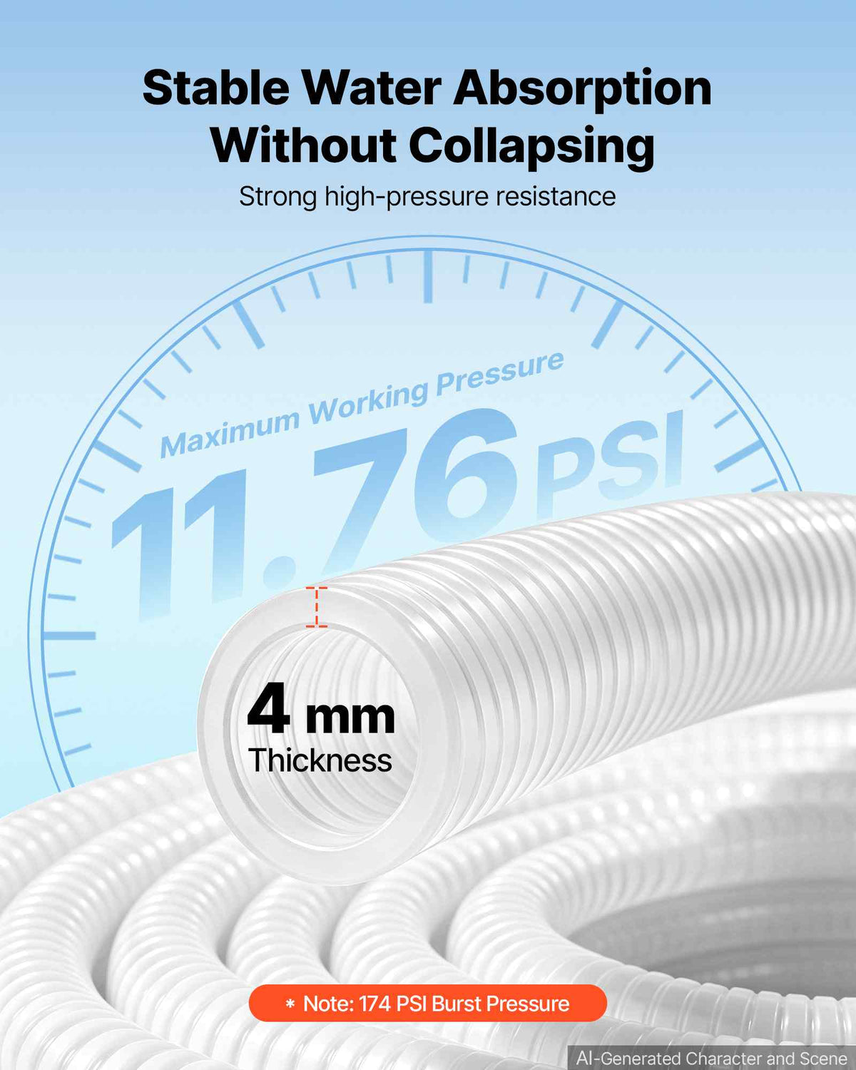 Suction Hose 2" x 25 ft Heavy Duty PVC Suction Pump Hose Assembly, for Swimming Pools Trash Pump, Water Transfer, High Pressure Resistance, Weather-Proof & Burst-Resistant, with Clamps, White