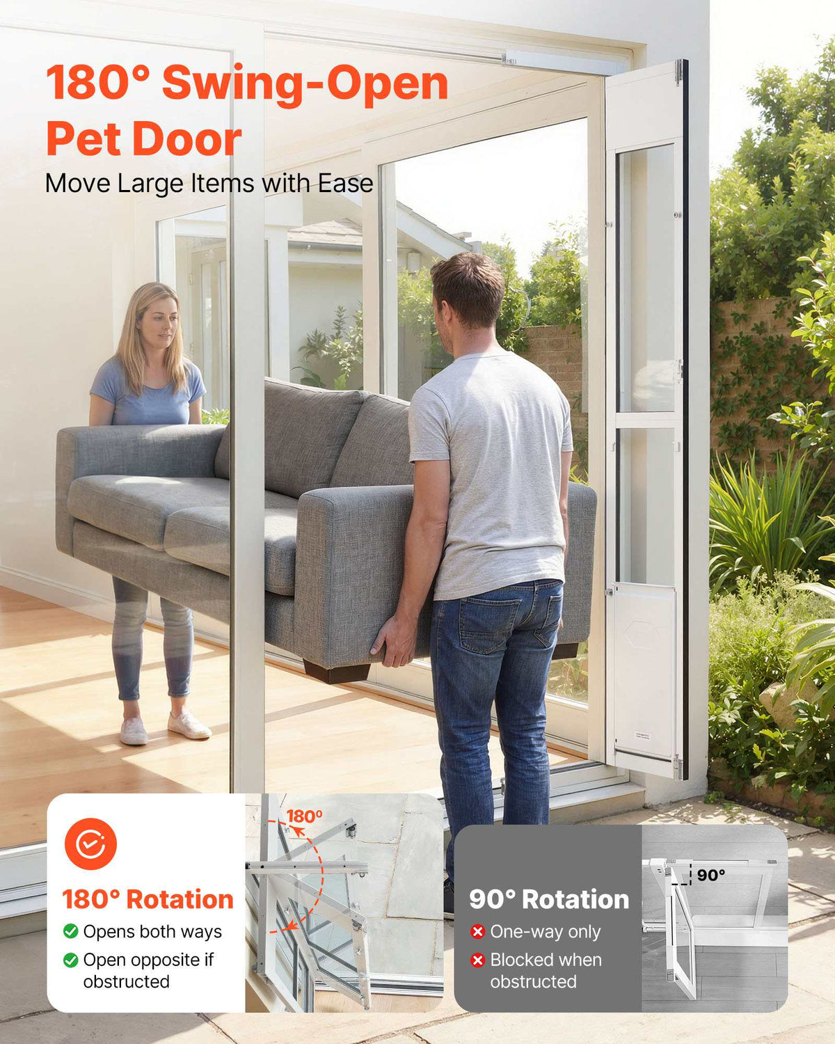 Dog Door for Sliding Glass Door, 75 7/8" to 80 11/16" Adjustable Height, Aluminum Alloy Frame with Flap, Lock Design, for Large-Sized Dogs, 180° Swing-Open Sliding Glass Pet Doors