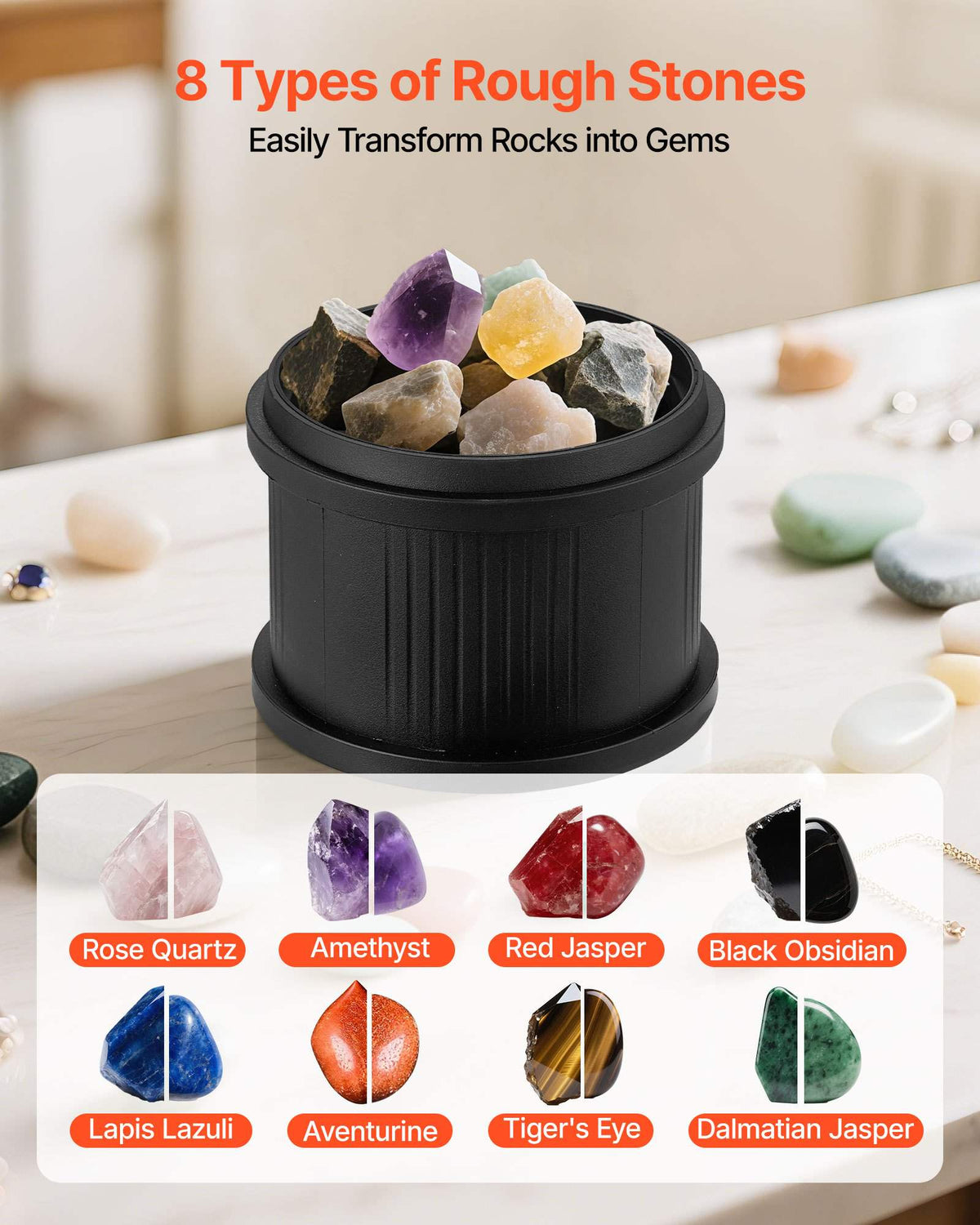 Rock Tumbler Kit 3 lbs with 9-Day Polishing Timer Rock Polishing Kit, for Adults Beginners and Hobbyists, 4 Speed Settings, Stone Polishing Kit with Polisher, Rough Gemstones and Polishing Grits