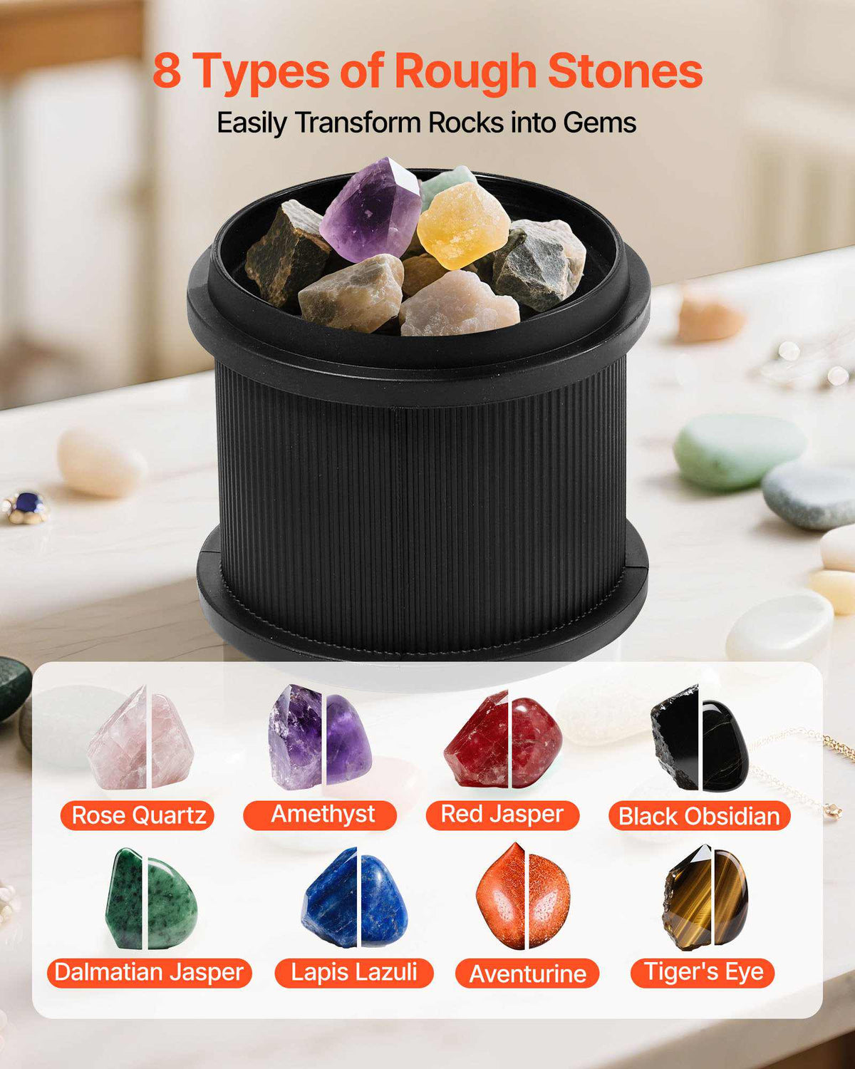 Rock Tumbler Kit 1 lb Rock Polishing Machine Rocks Tumbling Kit, for Rose Quartz, Amethyst, 1-9 Day Timer, with 4-Speed Adjustment, Direct Drive Motor Rocks Polishing Kit, Quiet Operation