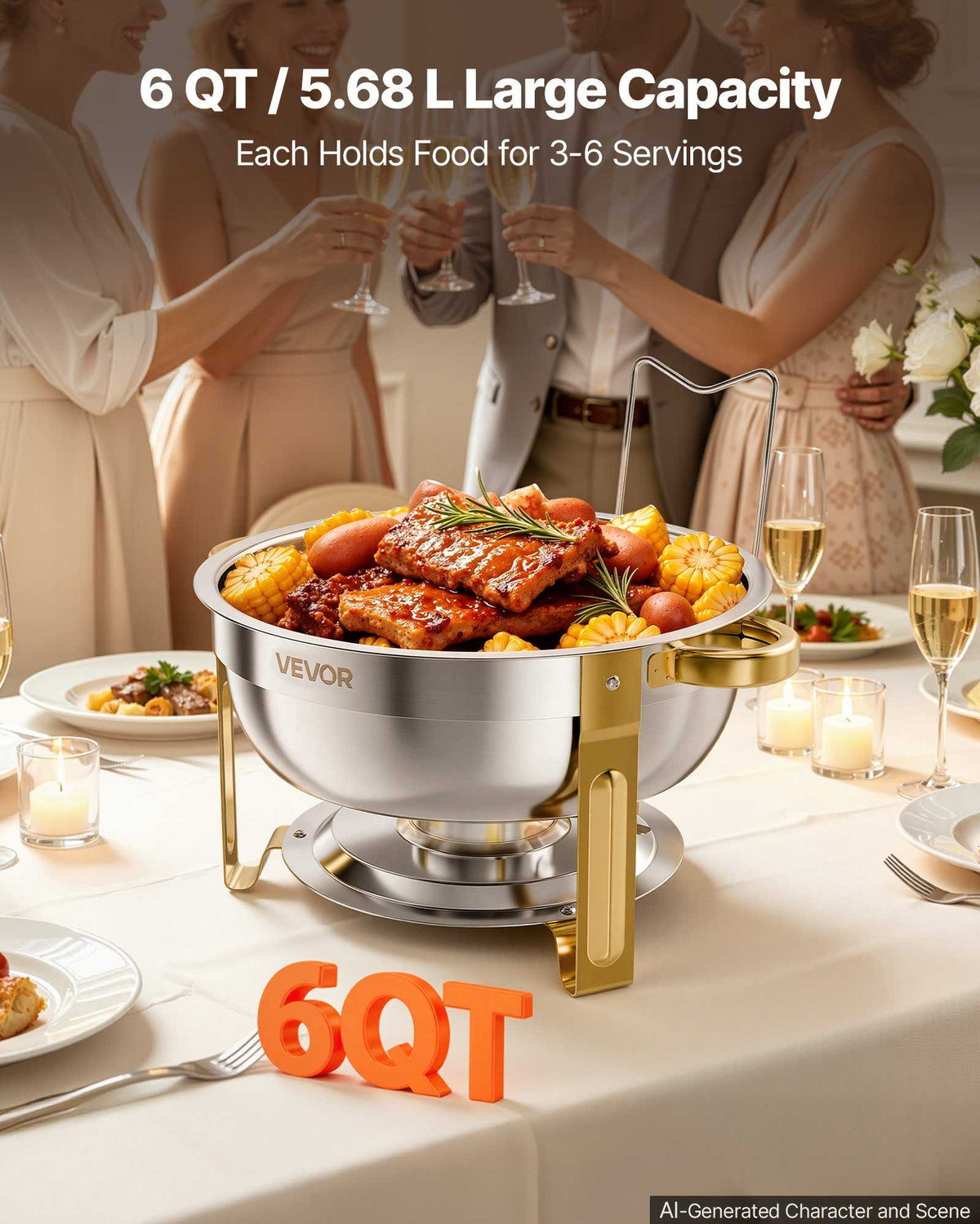 4 Packs Chafing Dishes for Buffet Set, 6QT Stainless Steel Chafer, for Banquet Party Wedding Catering Events, Round Stackable Buffet Servers and Warmers, with 4 Pots and Fuel Holder