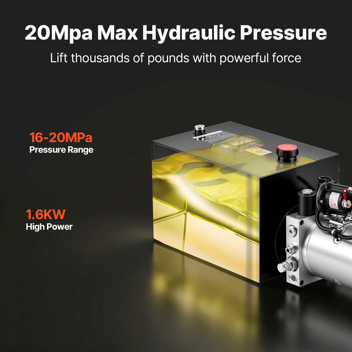 12 Quart Hydraulic Pump, Single Acting Hydraulic Power Unit, 3200 PSI Max Relief Pressure, 0.91 GPM Flow Rate, DC12V 1.6KW Power Unit for Dump Trailer Car Lifting (Horizontal Installation)