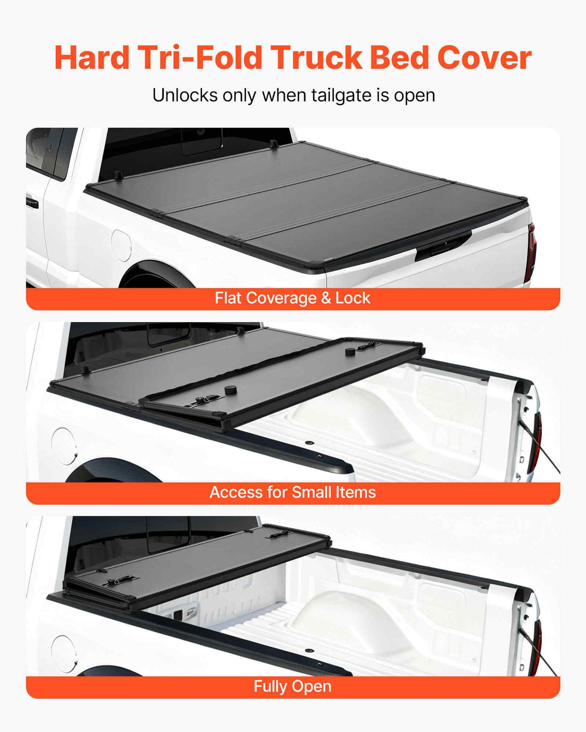 Hard Tri-Fold Truck Bed Tonneau Cover, Compatible with 2015-2026 Ford F150 5.5 ft (67.1 in) Bed, Waterproof Folding Truck Tonneau Cover with Heavy-Duty Fiberglass and Aluminum Alloy Support Bar