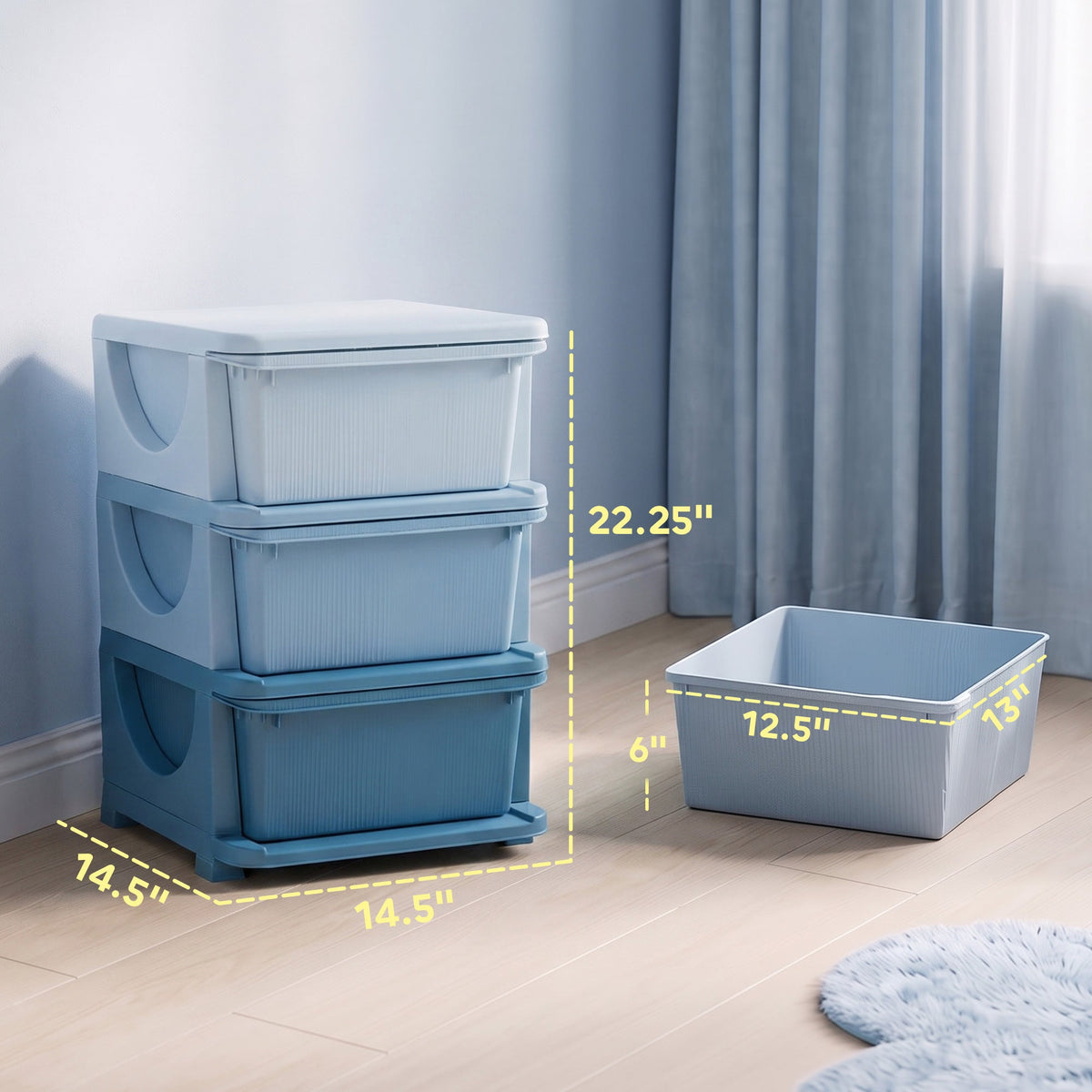 3 Tier Kids Storage Unit, Toy Organizers and Storage with 3 Drawer for Bedroom Nursery Living Room for Boys Girls, Blue
