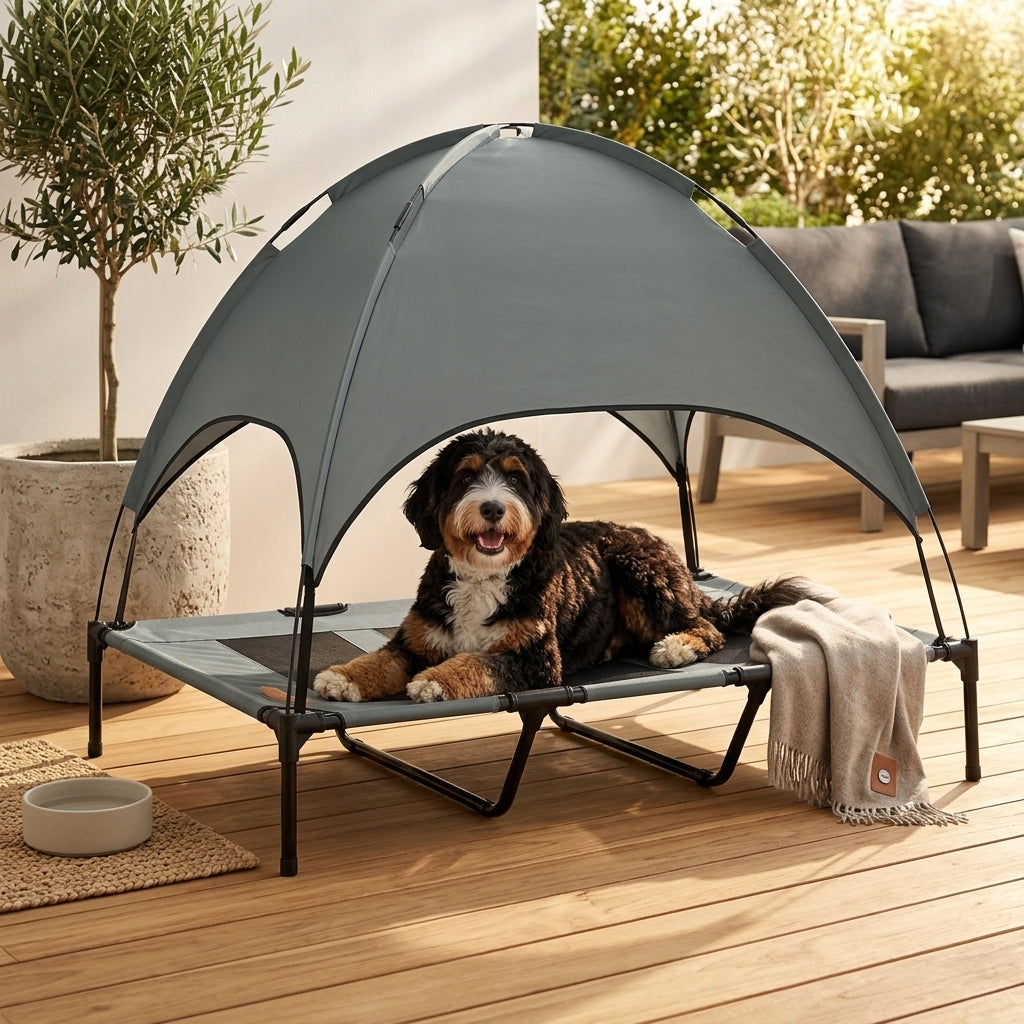 48" x 36" Elevated Portable Dog Cot Cooling Pet Bed with UV Protection Canopy Shade