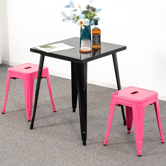18 Inch Bar Stools Set of 2, Stackable Backless Industrial Metal Barstools for Indoor Outdoor Kitchen Dining Patio Garden Classroom (Hot Pink)