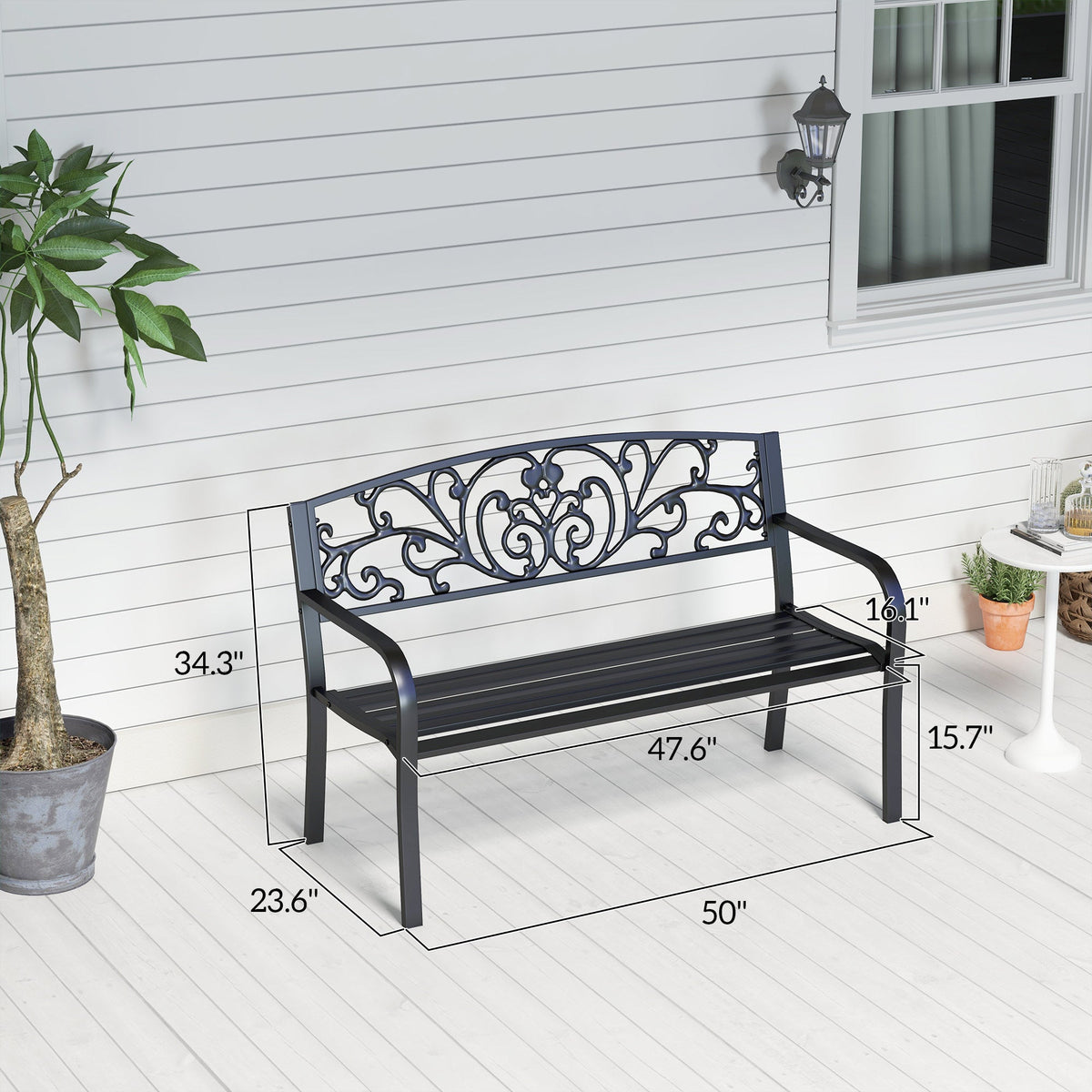 50" Blossoming Pattern Garden Decorative Patio Park Bench with Beautiful Floral Design & Relaxing Comfortable Build