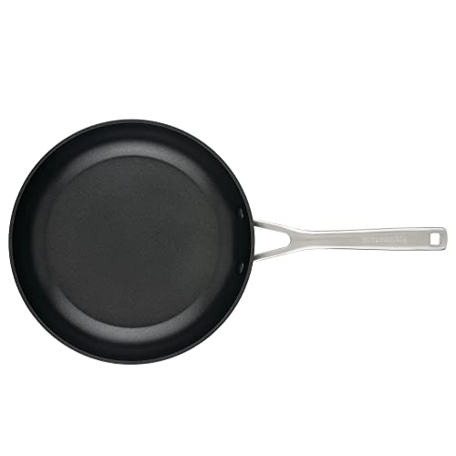 KitchenAid Hard Anodized Induction Nonstick Frying Pan Set With Lid, 3-Piece – 8 & 10 Inch Skillets, Durable, Even Heating, Dishwasher & Oven Safe, Easy-Clean, Matte Black