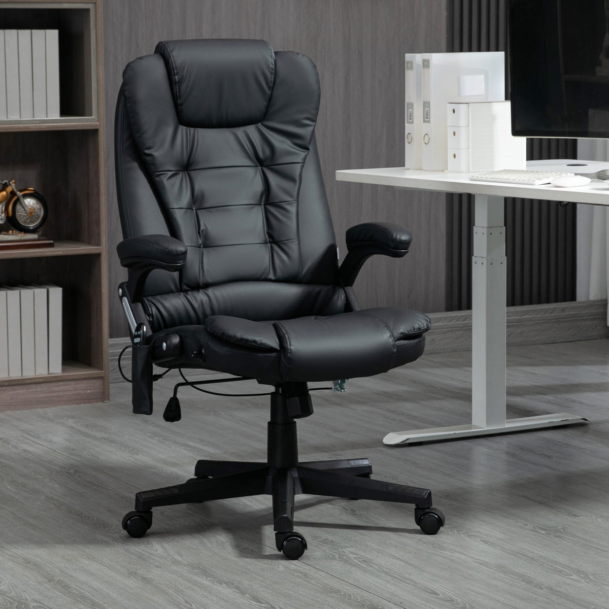Massage Office Chair, Heated Reclining Computer Chair with 6 Vibration Points, Armrest and Remote, Black