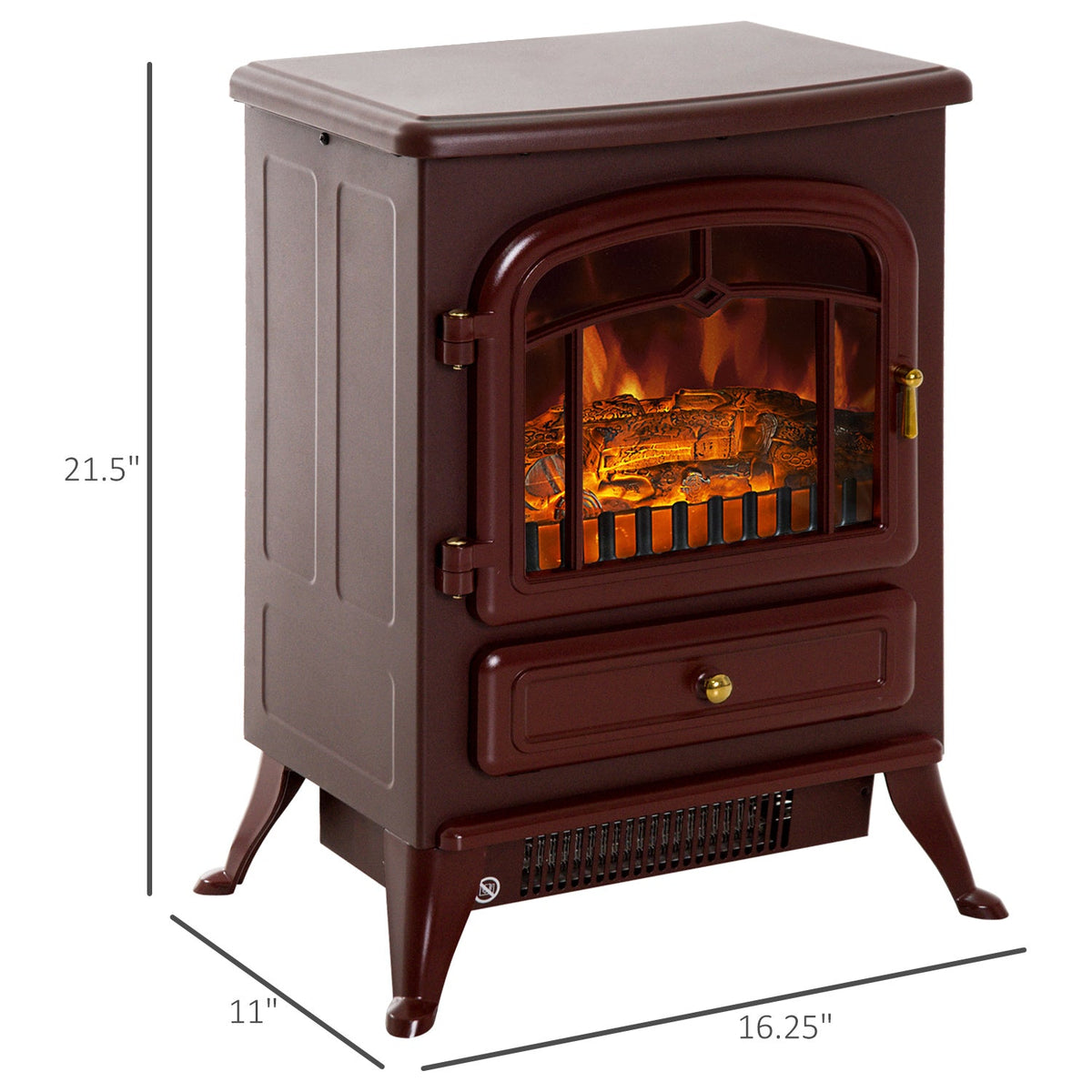 22" Electric Fireplace Heater, Freestanding Fire Place Stove with Realistic LED Flames and Logs, and Overheating Protection, 725W/1450W, Red
