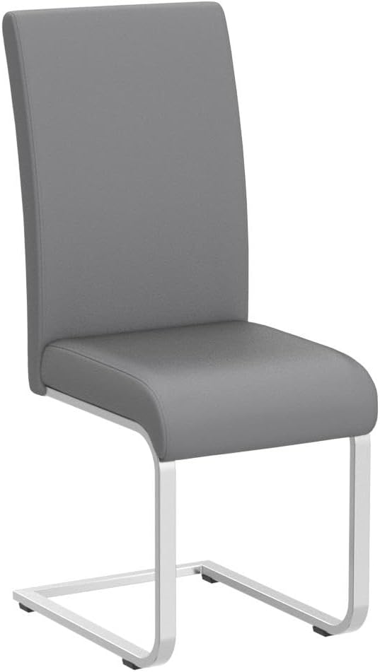 Yaheetech Dining Chairs Set of 2 Modern Faux Leather Upholstered Dining Room Chairs with High Back and Metal Chrome Legs for Kitchen/Living Room/Restaurant, Light Gray