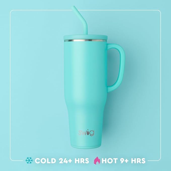Swig Life 40oz Mega Mug, 40oz Tumbler with Handle and Straw, Extra Large Insulated Tumblers, Cup Holder Friendly Travel Mug (Check Yes)