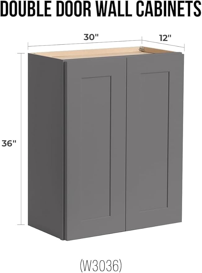 Wall-Mounted Cabinet – Solid Wood Shaker Style Medicine Cabinet with Adjustable Shelves & Soft-Close Doors for Bathroom, Kitchen, and Office Storage (Pebble Gray, 24" W x 12" D x 30" H)