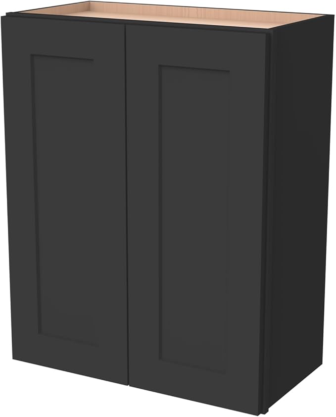 Wall-Mounted Cabinet – Solid Wood Shaker Style Medicine Cabinet with Adjustable Shelves & Soft-Close Doors for Bathroom, Kitchen, and Office Storage (Charcoal Black, 30" W x 12" D x 36" H)