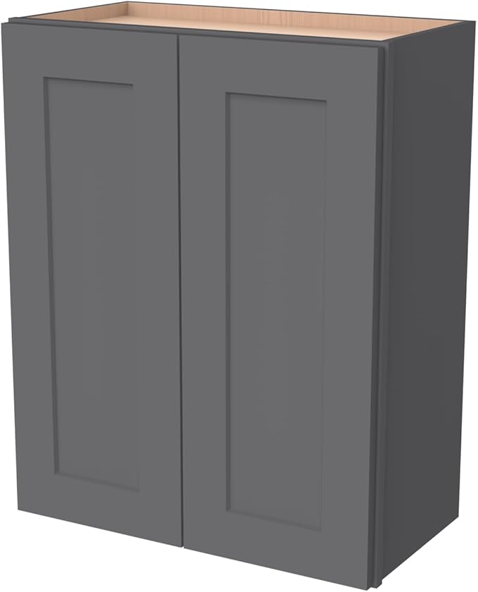 Wall-Mounted Cabinet – Solid Wood Shaker Style Medicine Cabinet with Adjustable Shelves & Soft-Close Doors for Bathroom, Kitchen, and Office Storage (Pebble Gray, 33" W x 12" D x 30" H)