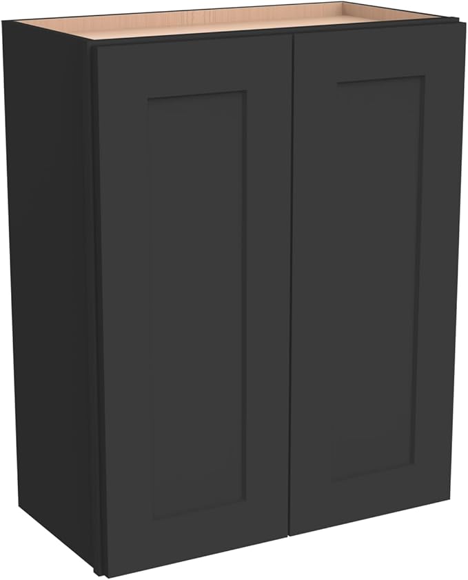 Wall-Mounted Cabinet – Solid Wood Shaker Style Medicine Cabinet with Adjustable Shelves & Soft-Close Doors for Bathroom, Kitchen, and Office Storage (Charcoal Black, 27" W x 12" D x 30" H)