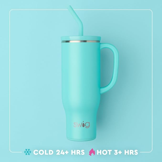Swig Life 30oz Mega Mug, 30oz Tumbler with Handle and Straw, Large Insulated Tumblers, Cup Holder Friendly Travel Mug, Stainless Steel 30 oz Tumbler, Reusable Insulated Water Bottle (Merry Mistletoe)