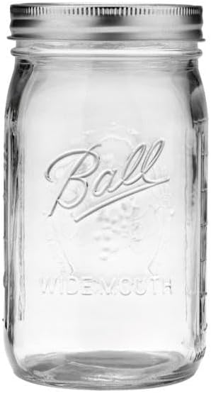 Ball Wide Mouth Glass Mason Jars with Lids and Bands, Used for Canning, Pickling, Juice, Jam, Jelly, Quart Size 32 Ounce (Pack of 6)