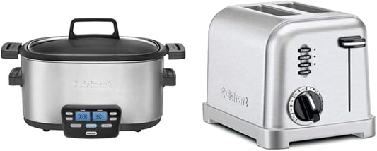 Cuisinart MSC-600 3-In-1 Cook Central 6-Quart Multi-Cooker: Slow Cooker, Brown/Saute, Steamer & CPT-160 Metal Classic 2-Slice Toaster, Brushed Stainless