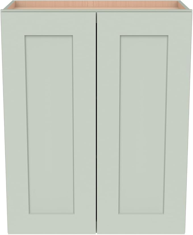 Wall-Mounted Cabinet – Solid Wood Shaker Style Medicine Cabinet with Adjustable Shelves & Soft-Close Doors for Bathroom, Kitchen, and Office Storage (Jade Green, 24" W x 12" D x 42" H)
