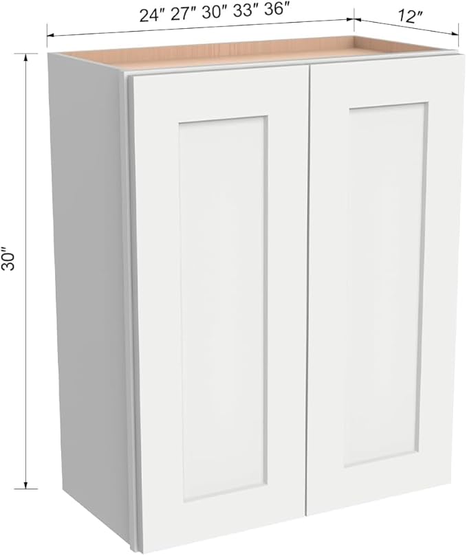 Wall-Mounted Cabinet – Solid Wood Shaker Style Medicine Cabinet with Adjustable Shelves & Soft-Close Doors for Bathroom, Kitchen, and Office Storage (Origami White, 36" W x 12" D x 30" H)