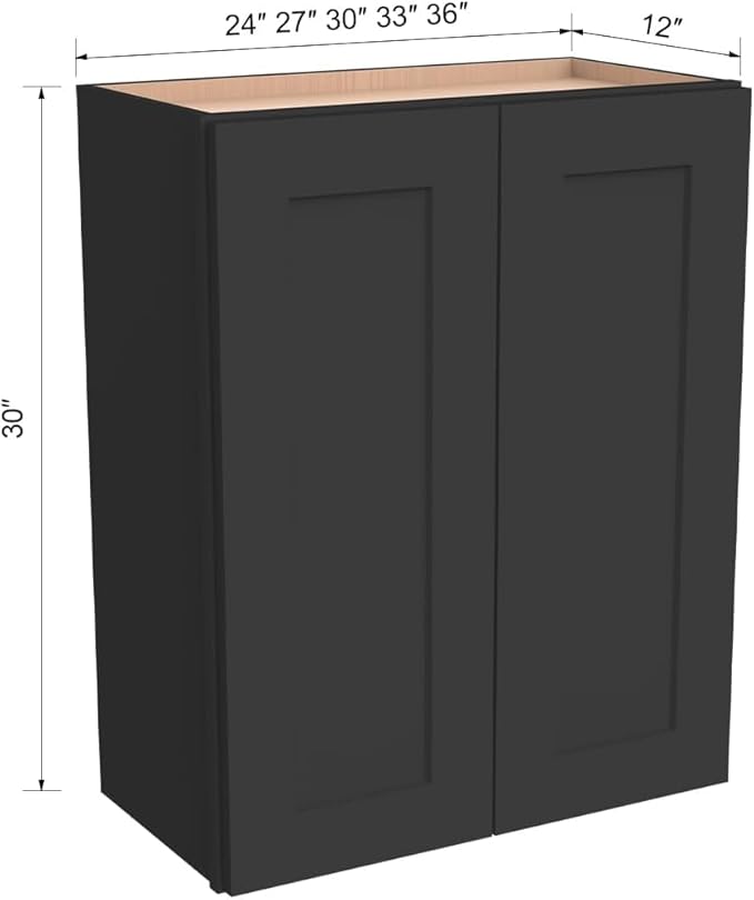 Wall-Mounted Cabinet – Solid Wood Shaker Style Medicine Cabinet with Adjustable Shelves & Soft-Close Doors for Bathroom, Kitchen, and Office Storage (Charcoal Black, 27" W x 12" D x 30" H)