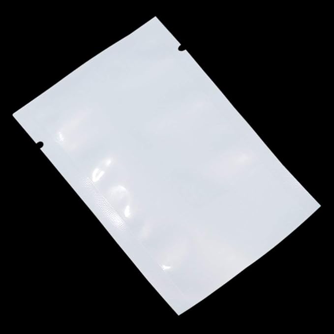 PABCK 300 Pcs 2.75x3.93 inch (Usable Size 2.4x3.5 inch) White Front Clear Open Top 2.8mil Plastic Vacuum Pouch Heat Sealable Bags for Food Storage Mini Packets with Tear Notches