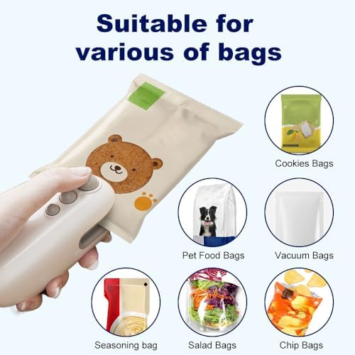 2-in-1 Mini Bag Sealer with Cutter & Magnet, Rechargeable Handheld Snack Sealing Machine for Food Storage, Portable Resealer for Chips & Snacks (White - 2pcs)