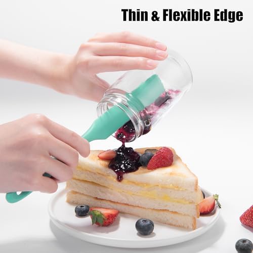 Doosu 18/8 Stainless Steel Food-Grade Measuring Coffee Scoop with 8.5in Long Handle (1 & 2 Tbsp) and 600°F Heat Resistant Silicone Jar Scraper Spatula (Aqua Sky)
