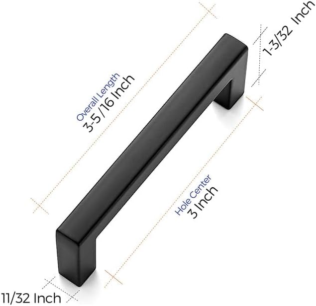 Ravinte 10 Pack Solid 3 Inch Center to Center Slim Square Bar Drawer Handles Cabinet Hardware - Black Matte Pulls for Kitchen and Drawers