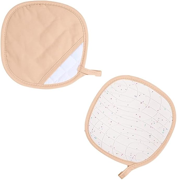 6-Piece Set Silicone Oven Mitts Cooking BBQ Gloves Non-Slip Heat Resistant Soft Cotton Lining Washable Baking Gloves Beige
