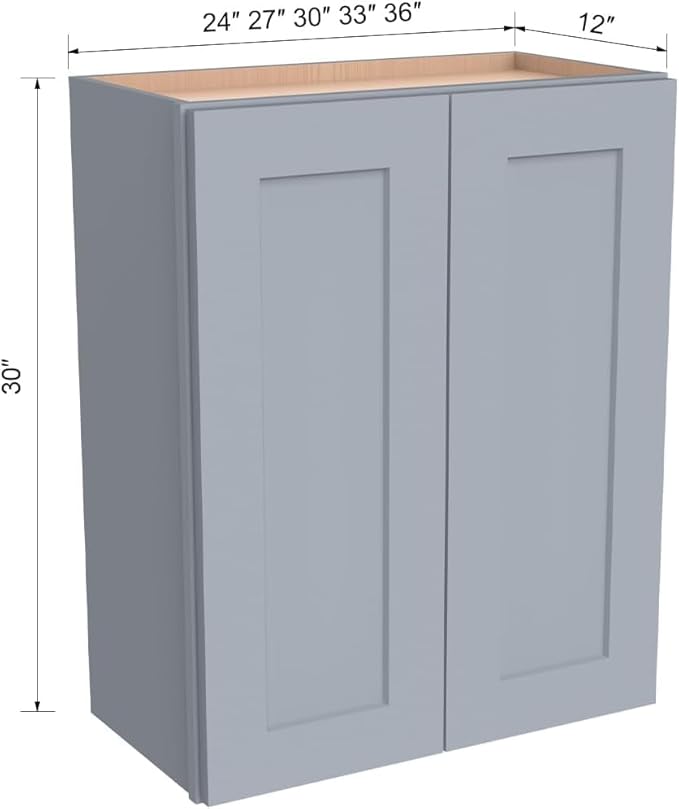 Wall-Mounted Cabinet – Solid Wood Shaker Style Medicine Cabinet with Adjustable Shelves & Soft-Close Doors for Bathroom, Kitchen, and Office Storage (Grey, 27" W x 12" D x 30" H)