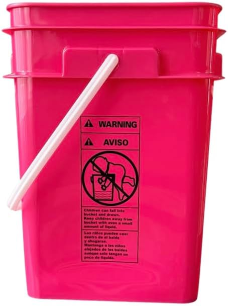 House Naturals 4 Gallon Square Food Grade Bucket Pail with Plastic Handles and Lid (Pack of 3) Made in USA containers (Magenta - White lids)