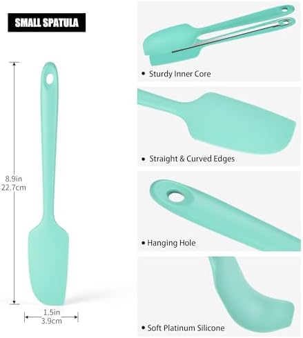 Doosu 18/8 Stainless Steel Food-Grade Measuring Coffee Scoop with 8.5in Long Handle (1 & 2 Tbsp) and 600°F Heat Resistant Mini Food-Grade Silicone Bowl Scraper (Aqua Sky)