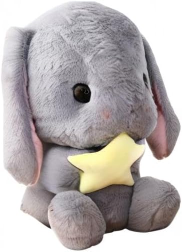HOUPU Soft Toy - Sitting Lop Eared Rabbit, Easter White Rabbit Stuffed Bunny Animal with Carrot Soft Lovely Realistic Long-Eared Standing Pink Plush Toys (Gray-Star,8.6in/22cm)
